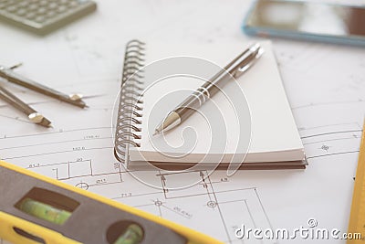 Architect or planner working on drawings for construction Stock Photo