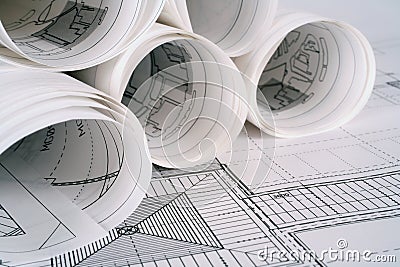 Architect plans Stock Photo