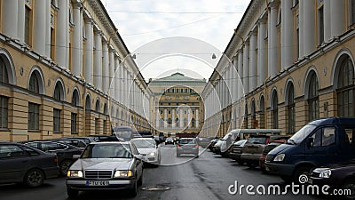 Architect Rossi Street, rear facade of the Alexandrinsky Theater in the perspective, early evening, St. Petersburg, Russia Editorial Stock Photo