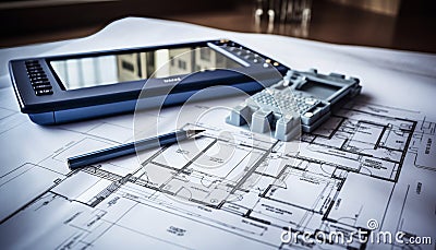Architect s gantt chart close up planning stages and design tools on display with project sheets Stock Photo