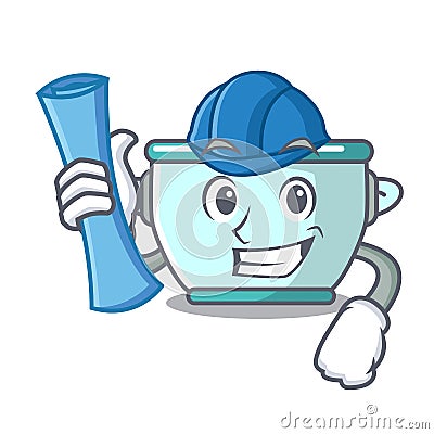 Architect steel pot character cartoon Vector Illustration