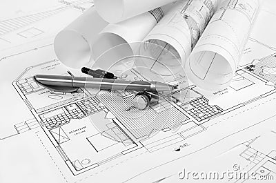 architect tools and project Stock Photo