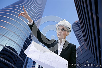 Architect woman working outdoor with buildings Stock Photo