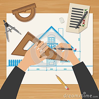 Architect at work. Vector Illustration