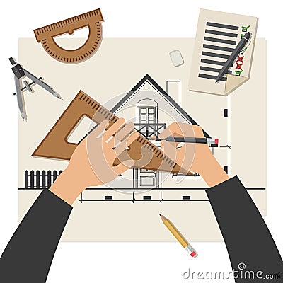 Architect at work Vector Illustration