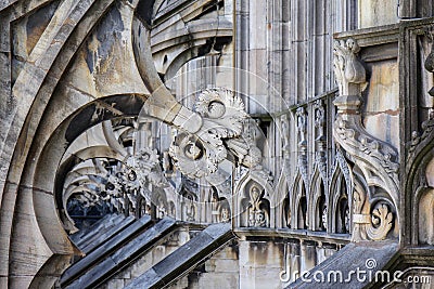 Architectonic details of Dumo Cathedral, MilanItaly Stock Photo