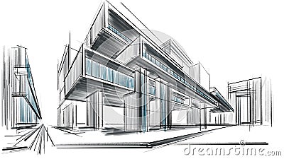 Architectural abstract sketch of a complex of buildings. Stock Photo