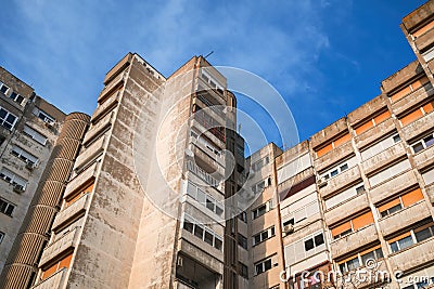 Architectural brutalism, minimalist constructions with bare building materials and concrete structural elements Stock Photo