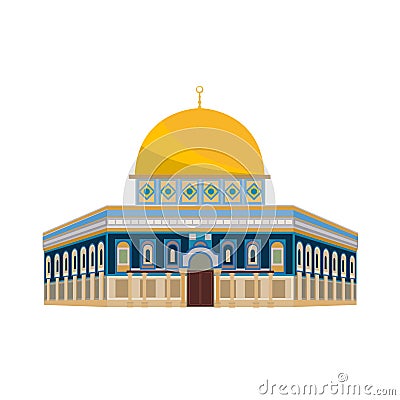 Architectural building. Architecture, monuments, landmark. Mosque: Dome of Church - Jerusalem. Vector Illustration