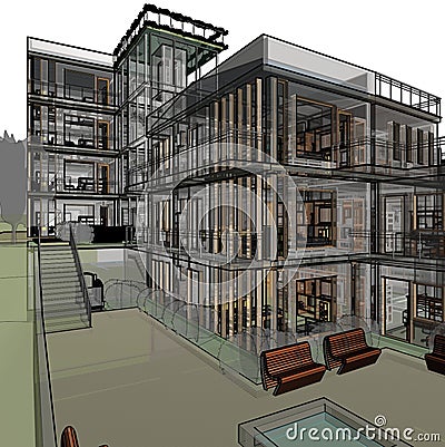 Architectural drawing and perspective Vector Illustration