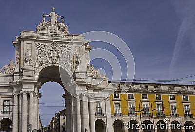 Architectural close up of Rua Augusta arch and colonnade Editorial Stock Photo
