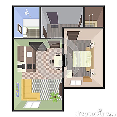 Architectural Color Floor Plan. Bedrooms Apartment Vector Illustration