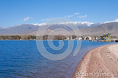 Architectural complex on bank of Issyk-Kul Lake Stock Photo