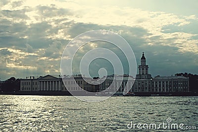 Architectural complex of Neva Embankment Stock Photo