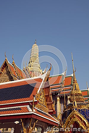 An architectural composition consisting of many Buddhist temples in Bangkok Stock Photo