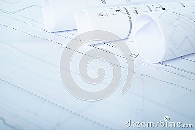 Architectural construction drawings, construction projects on paper Stock Photo