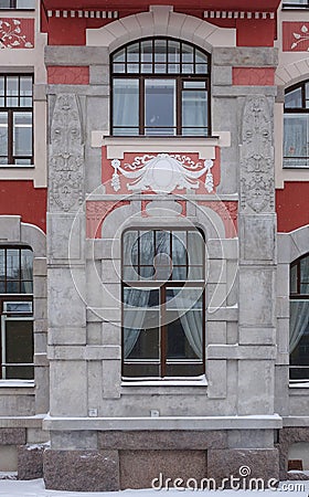 Architectural decoration of the facade in the Art Nouveau style Stock Photo