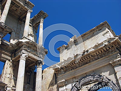 Architectural detail of Celsus library in Ephesus,Turkey Stock Photo