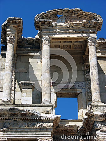 Architectural detail of Celsus library in Ephesus,Turkey Stock Photo