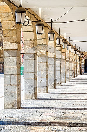 Architectural detail, columns and arches in Leon, Spain Stock Photo