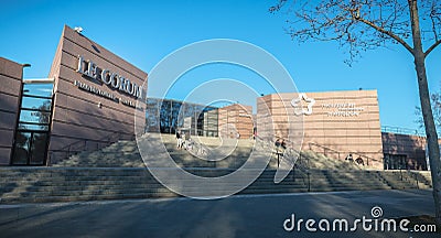 Architectural detail of the Corum, a convention center and Opera Berlioz in Montpellier, France Editorial Stock Photo
