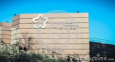 Architectural detail of the Corum, a convention center and Opera Berlioz in Montpellier, France Editorial Stock Photo