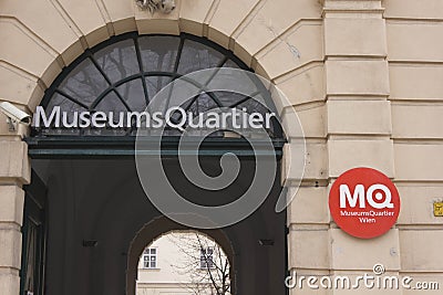 VIENNA, AUSTRIA - JANUARY 3 2016: Architectural detail of the entrance gate of the museum quartier in Vienna, Austria Editorial Stock Photo