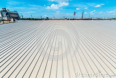 Architectural detail of metal roofing on commercial construction Stock Photo