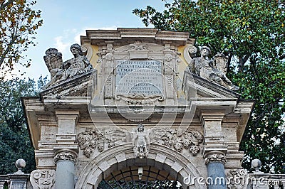 Architectural detail - Gate of Montecavallo Garden - landmark attraction in Rome, Italy Stock Photo