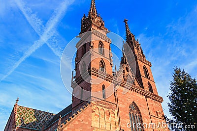 Architectural detail of the protestant cathedral of Basel Stock Photo