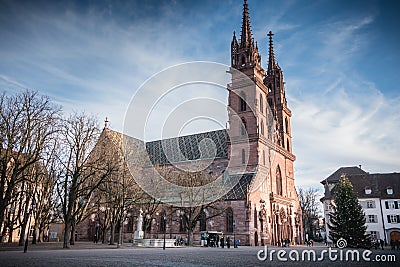 Architectural detail of the protestant cathedral of Basel Editorial Stock Photo
