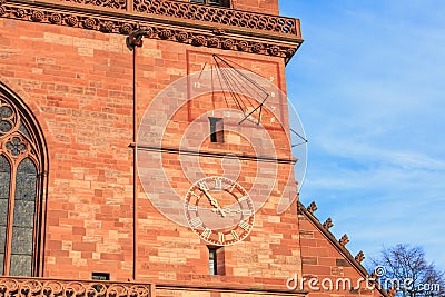 Architectural detail of the protestant cathedral of Basel Stock Photo