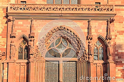 Architectural detail of the protestant cathedral of Basel Stock Photo