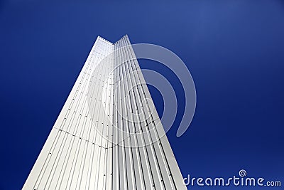 Architectural Detail of steel metal a modern geometry with blue sky background with copy space Stock Photo