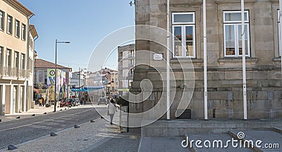 Architectural detail of the typical houses of the city decorated for the carnival of Ovar, Portugal Editorial Stock Photo