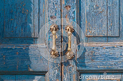 Architectural detail of a vintage brass door handle Stock Photo