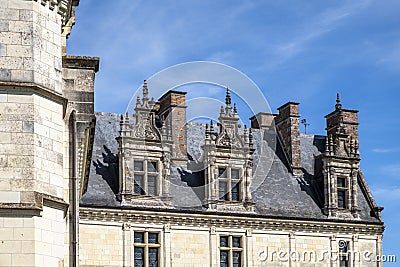 Architectural details of a beautifully decorated medieval chateau in France Stock Photo