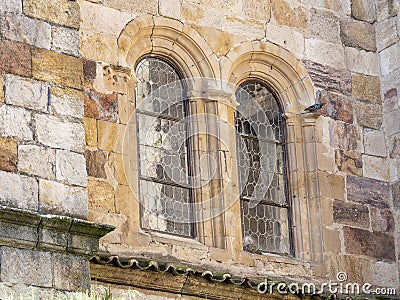 Architectural details in historic European medieval construction Stock Photo