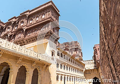 Architectural details of the Mehrangarh or raju fort located in the city of Jodhpur, Rajasthan, India Stock Photo