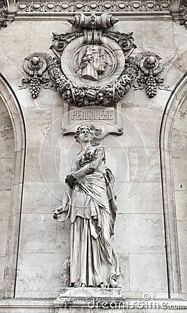 Architectural details of Opera National de Paris: Dance Facade sculpture by Carpeaux. Stock Photo