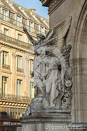 Architectural details of Opera National de Paris: Dance Facade sculpture by Carpeaux. Grand Opera Garnier Palace is Editorial Stock Photo