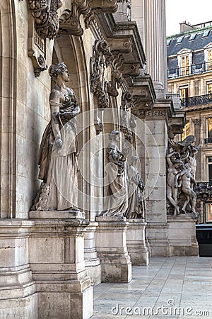 Architectural details of Opera National de Paris: Dance Facade sculpture by Carpeaux. Grand Opera Garnier Palace is Stock Photo