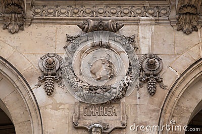 Architectural details of Opera National de Paris. Grand Opera Garnier Palace is famous neo-baroque building in Paris Stock Photo