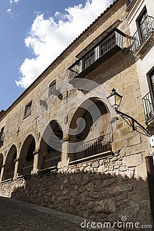 Architectural details of the Palace of the Marquis of The Conquest in the old town of Trujillo Editorial Stock Photo