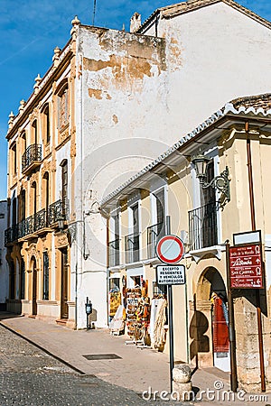 Architectural details, typical street in historic district of Ronda, Spain Editorial Stock Photo