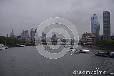 Capital-view: London skyline in a typical English weather. Editorial Stock Photo