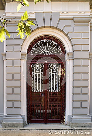 Architectural door detail of thermal Pedras Salgad Stock Photo