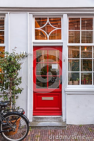 Architectural door detail from the typical Dutch architecture in Utrecht, NL Editorial Stock Photo