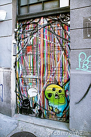 Architectural door entry urban with graffiti and street art Editorial Stock Photo