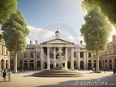 An architectural drawing of a new town square for Cambridge England, big traditional museum with columns Stock Photo